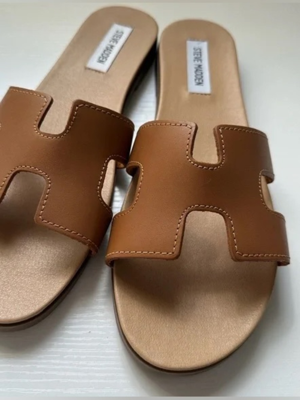 Steve Madden Tan Leather Cutout Slide Sandals